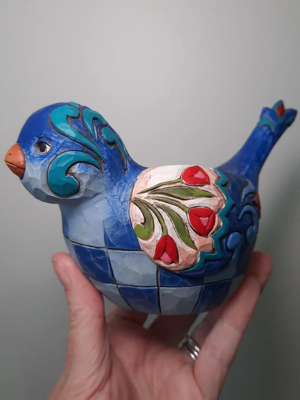 Jim Shore Blue Bird Votive Holder with Red and Teal Floral Accents 2009